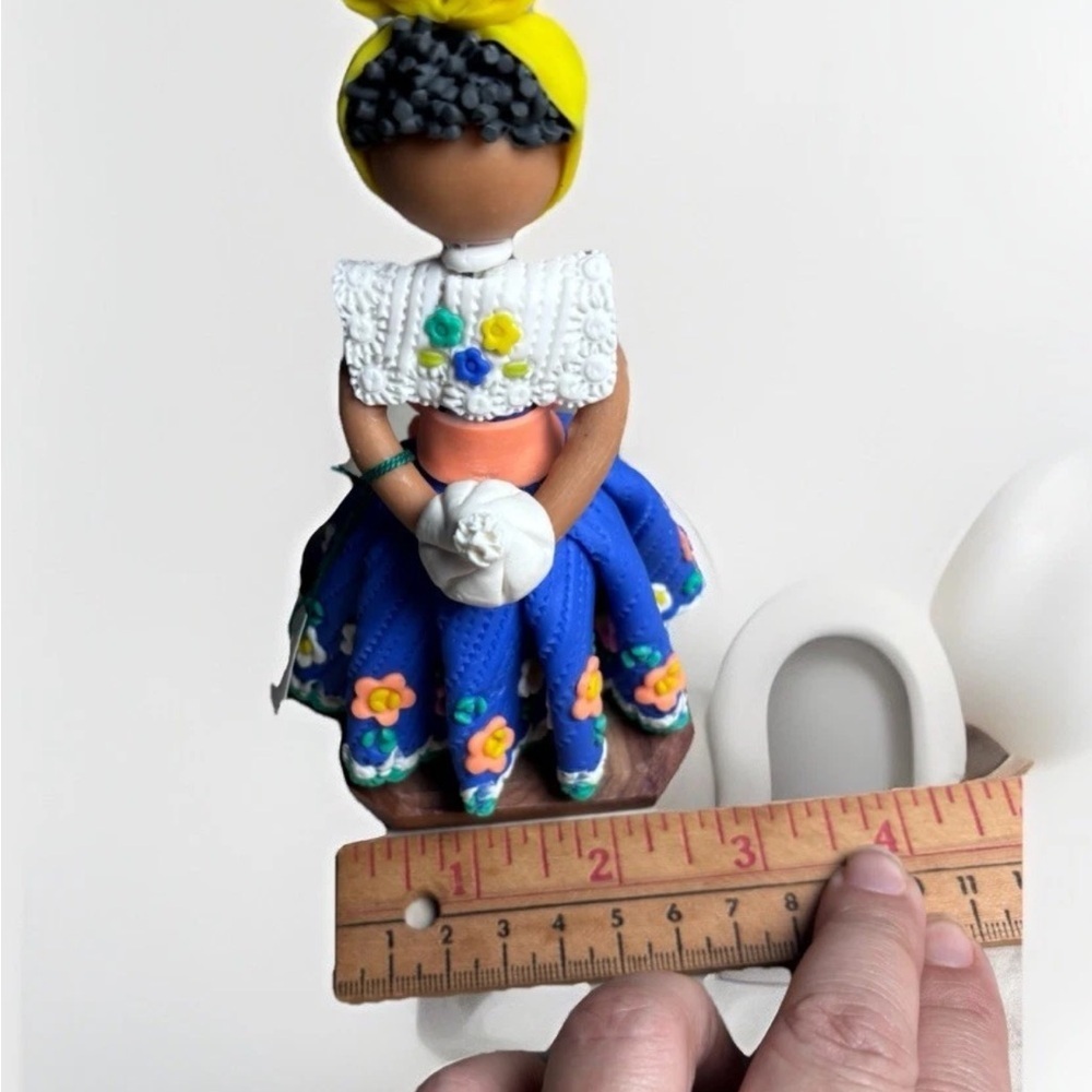 Handcrafted Faceless Doll with Blue Floral Skirt - Picture 9 of 10